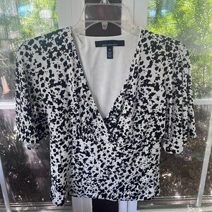 White House Black Market Wrap Blouse Black and White Short Sleeve